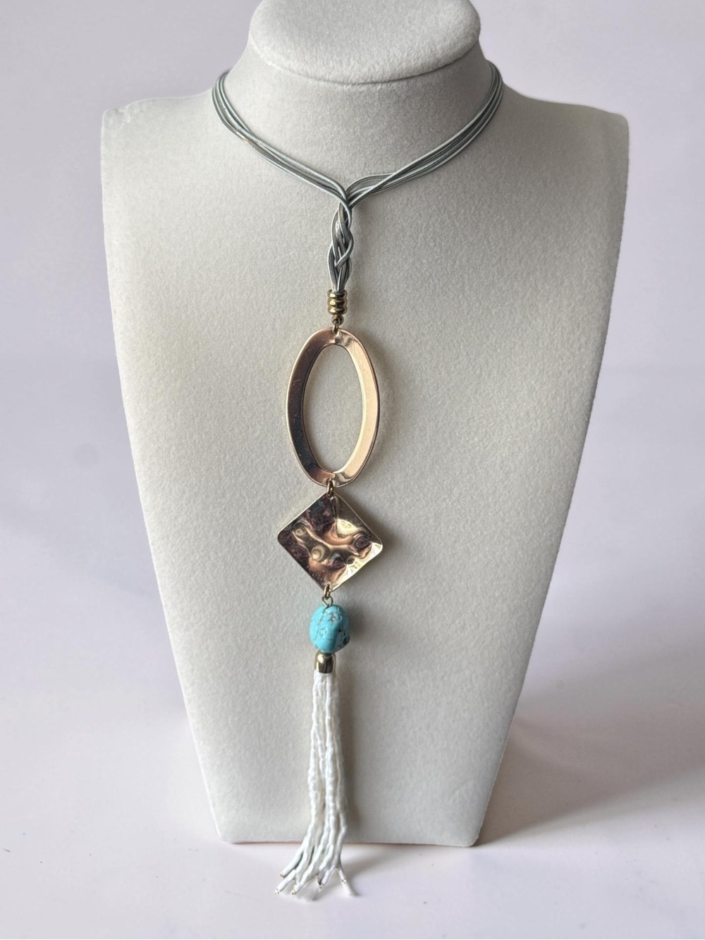 Lydell NYC  Silver Cord Necklace with Turquoise Bead and Gold Accents